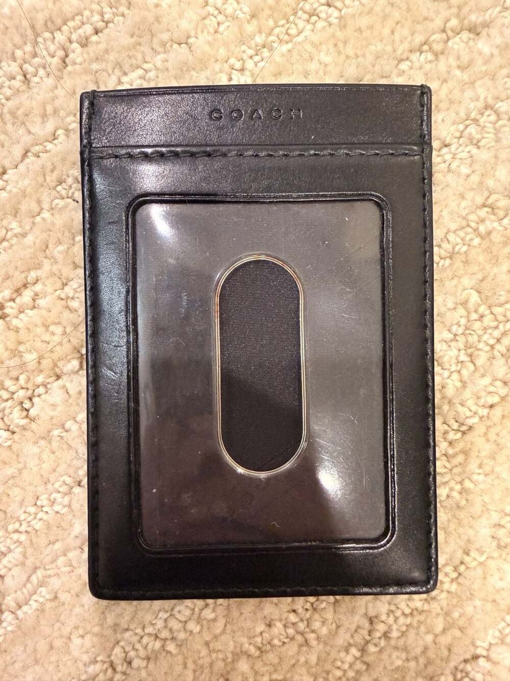 Coach Leather ID Badge Card Holder Slim Wallet